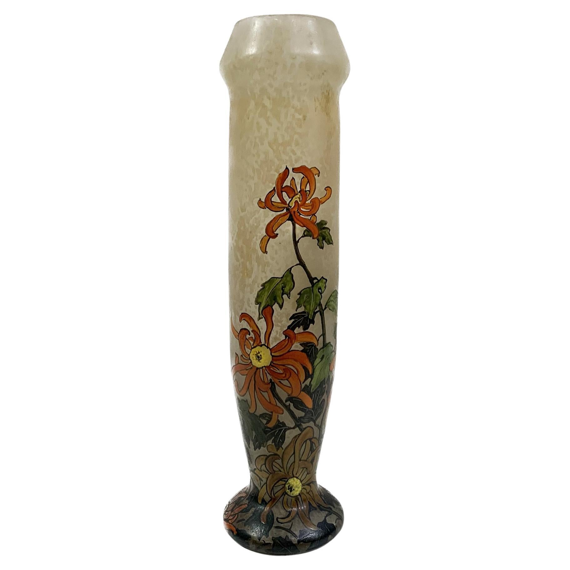 Art Nouveau enameled Flower Vase Signed "Legras"