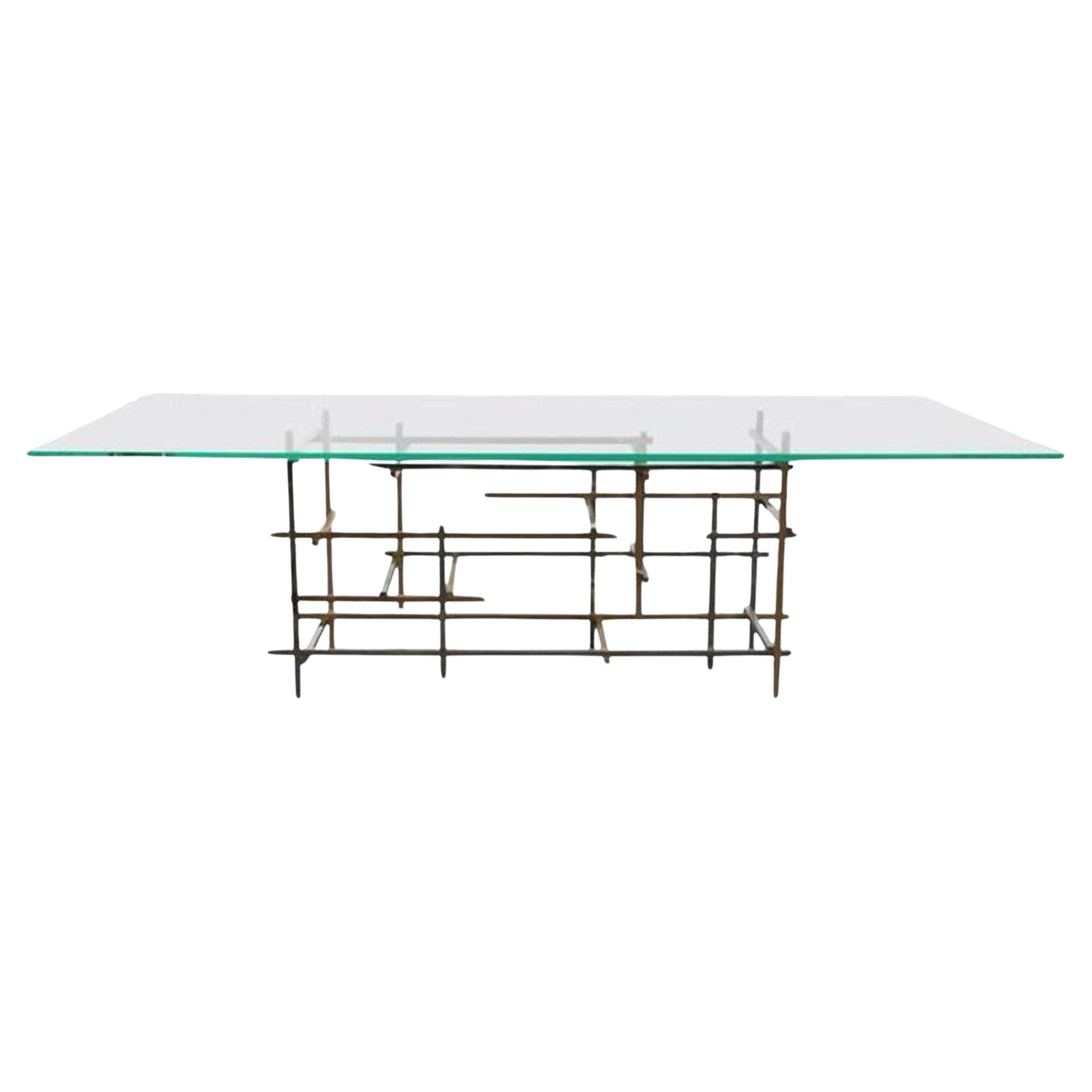 Mikado, Dining Table in Hand Polished Stainless Steel, Brushed Brass and Glass