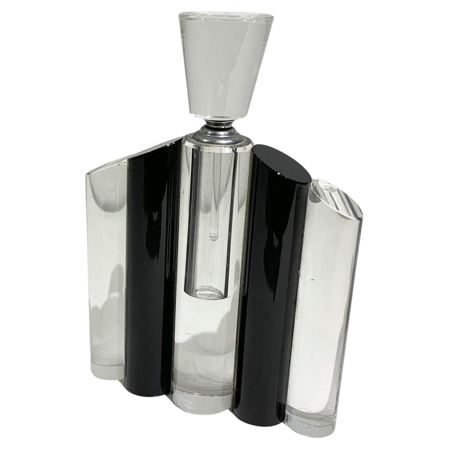 Bottiglia di profumo Art Deco in cristallo, trasparente e nero, 1920 circa