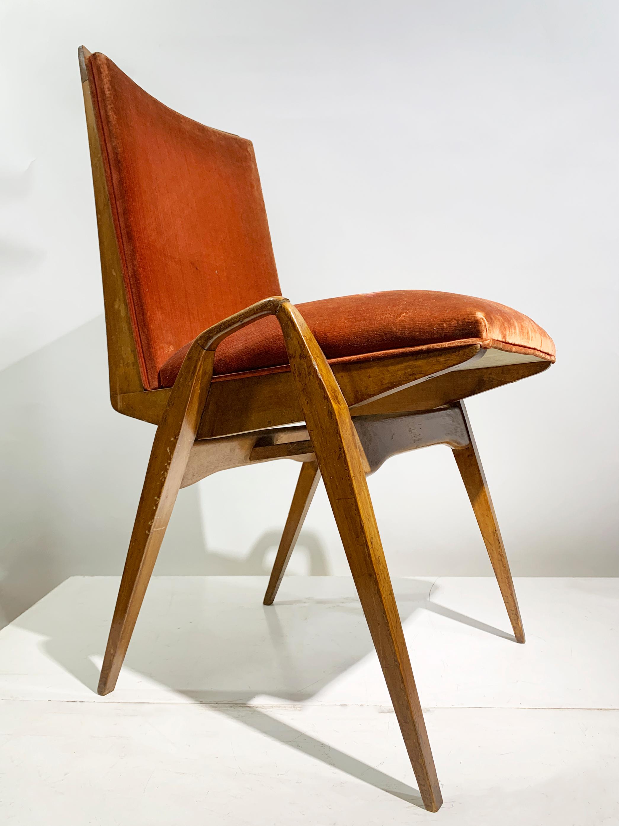Maurice Pré Juego de 4 Sillas de Comedor Modernas de Mediano Siglo COM, Francia, Años 50 en venta 1