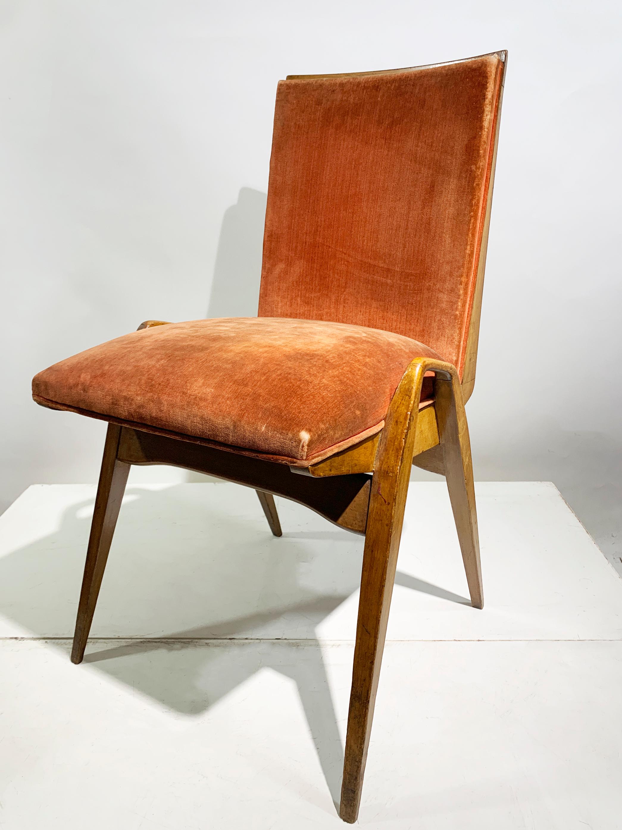 Maurice Pré Juego de 4 Sillas de Comedor Modernas de Mediano Siglo COM, Francia, Años 50 en venta 2