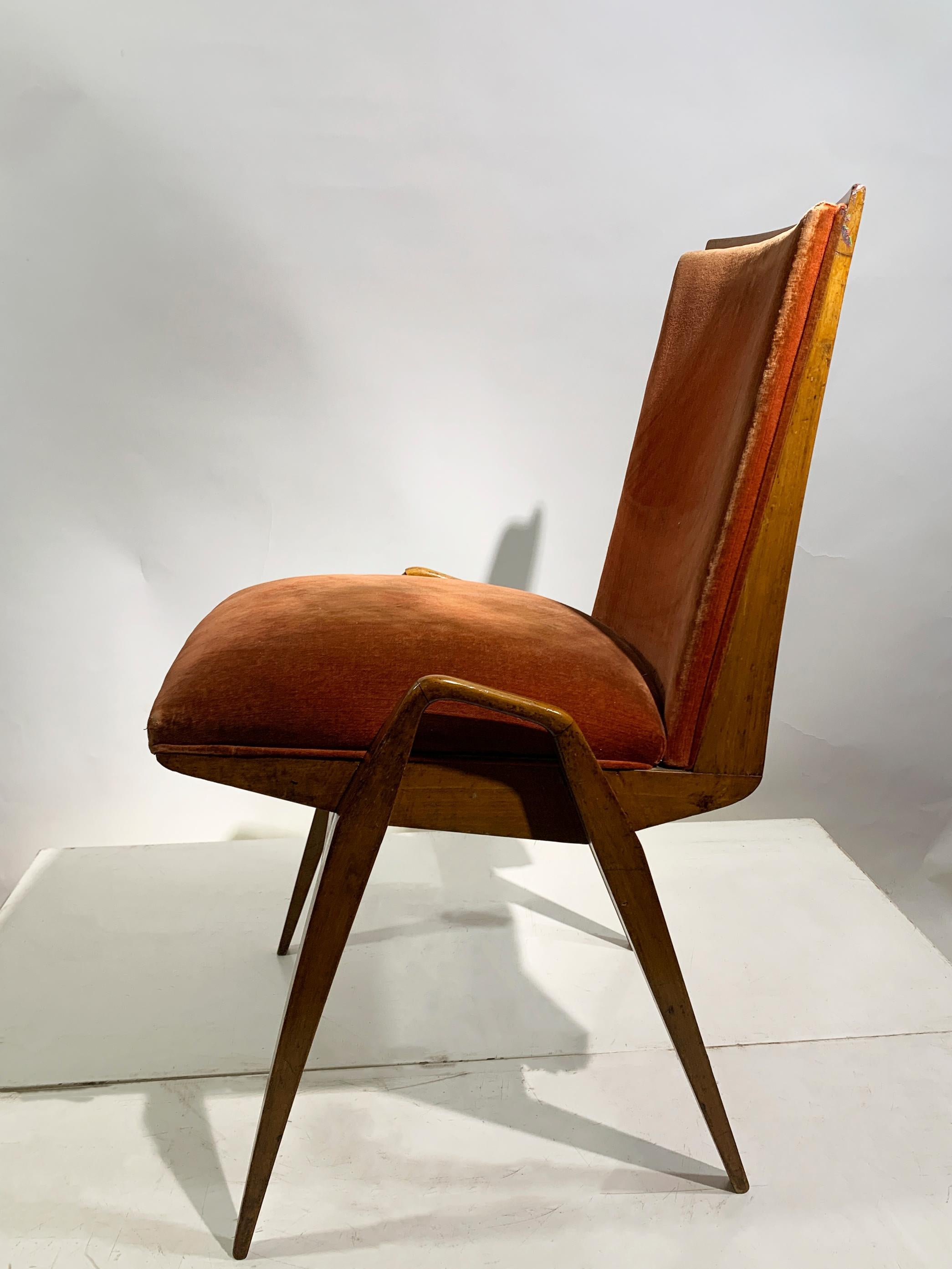 Maurice Pré Juego de 4 Sillas de Comedor Modernas de Mediano Siglo COM, Francia, Años 50 Francés en venta
