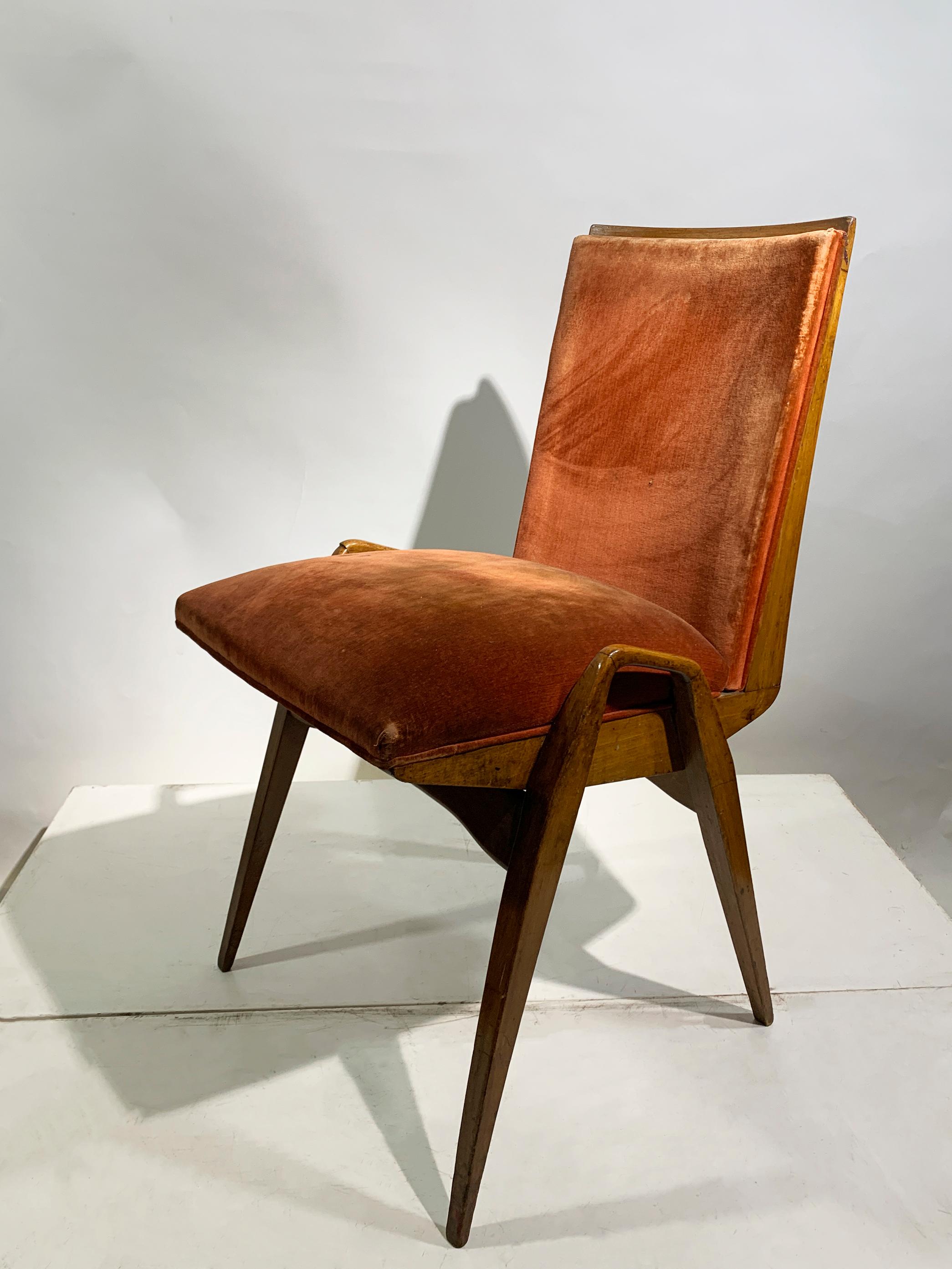 Maurice Pré Juego de 4 Sillas de Comedor Modernas de Mediano Siglo COM, Francia, Años 50 Moderno de mediados de siglo en venta