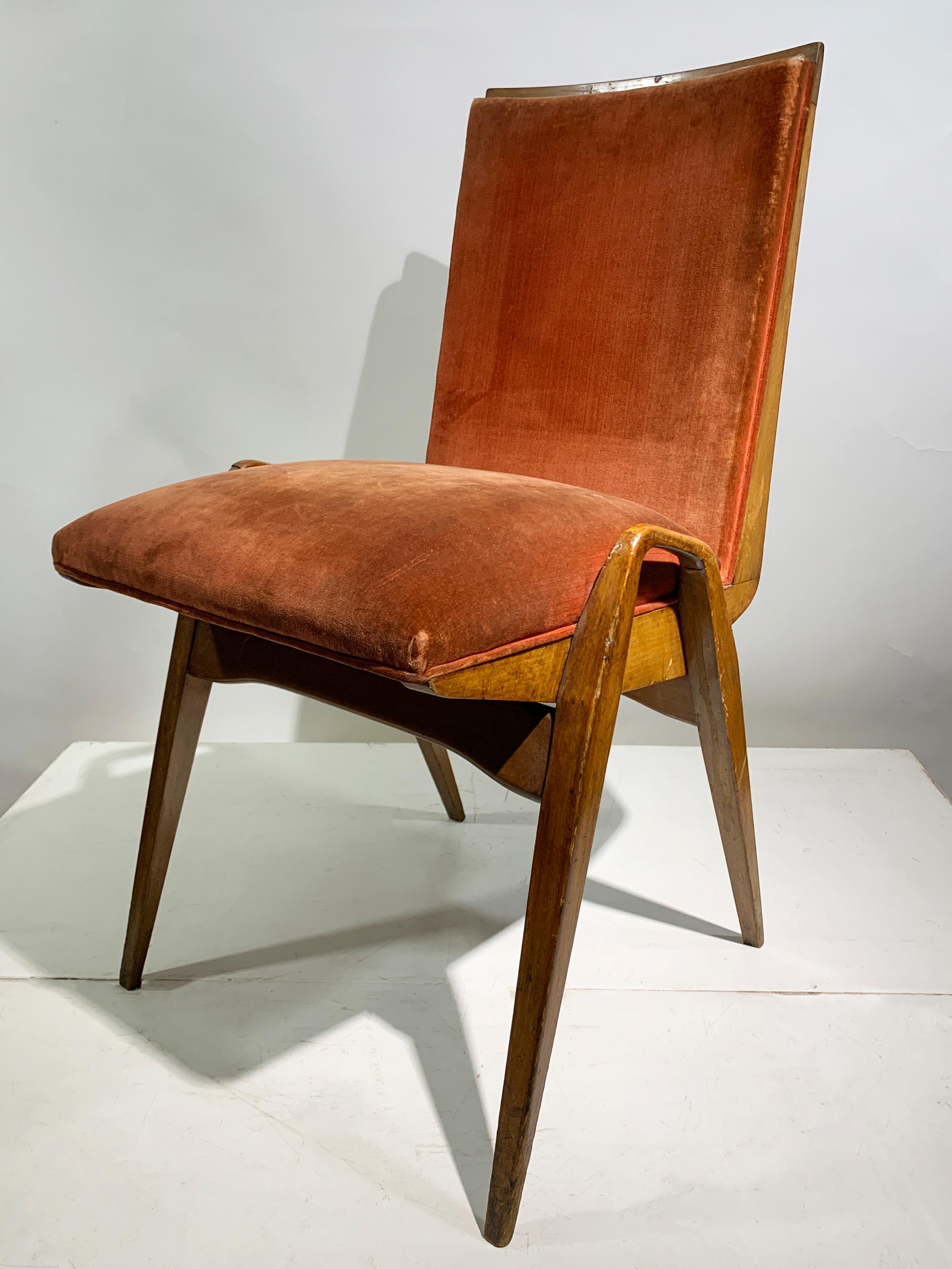 Maurice Pré Juego de 4 Sillas de Comedor Modernas de Mediano Siglo COM, Francia, Años 50 en venta 6
