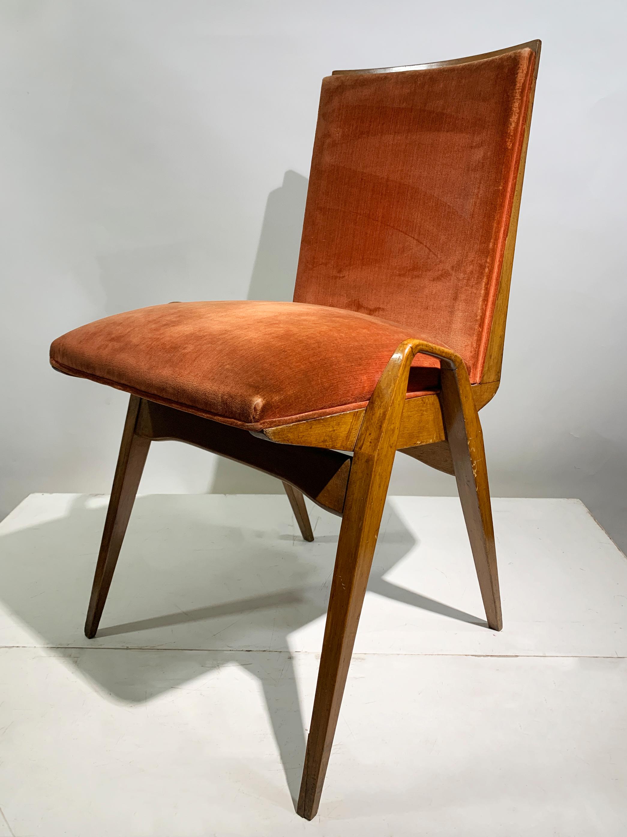 Maurice Pré Juego de 4 Sillas de Comedor Modernas de Mediano Siglo COM, Francia, Años 50 en venta 12