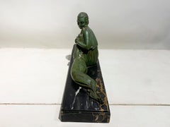 "Lady and Her Greyhound" Green Patinated Bronze Sculpture , Signed D.H. Chiparus