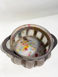 Art Deco French Blown Glass & Wrought Iron Centerpiece Bowl, Circa 1920's