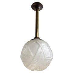 French Art Deco Frosted Glass Spherical Pendant by Muller Frères Lunéville