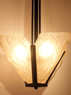 French Art Deco Pendant Chandelier Signed “Degué”, France, Circa 1930s