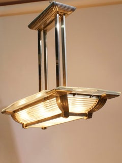 Art Deco Modernist Chandelier in Nickel-Plated Bronze, Circa 1990's