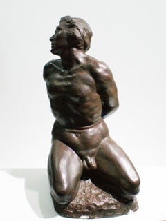“Esclave” Male Nude Terracotta Sculpture by R.Brageu, Signed "R.BRAGEU"