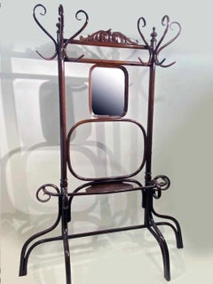 Bentwood Thonet Style Entrance Coat-Rack Hanger with Mirror