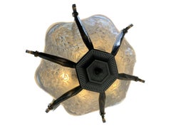 French Art Deco Chandelier in Lorrain Press Molded Glass, Circa 1930's