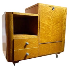 French Art Deco Wood Veneer Bar Cart & Storage Cabinet, Circa 1940