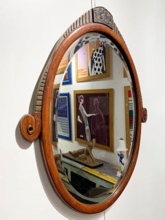 French Art Deco Carved Wood Wall Mirror with Beveled Glass, Circa 1930's