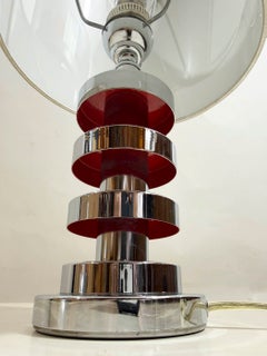 Italian Mid-Century Space Age Chrome and Red Stacked Ring Table Lamp, 1970s
