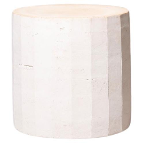 Contemporary Ceramic Facetated Side Table Column Stool Unglazed Stoneware For Sale
