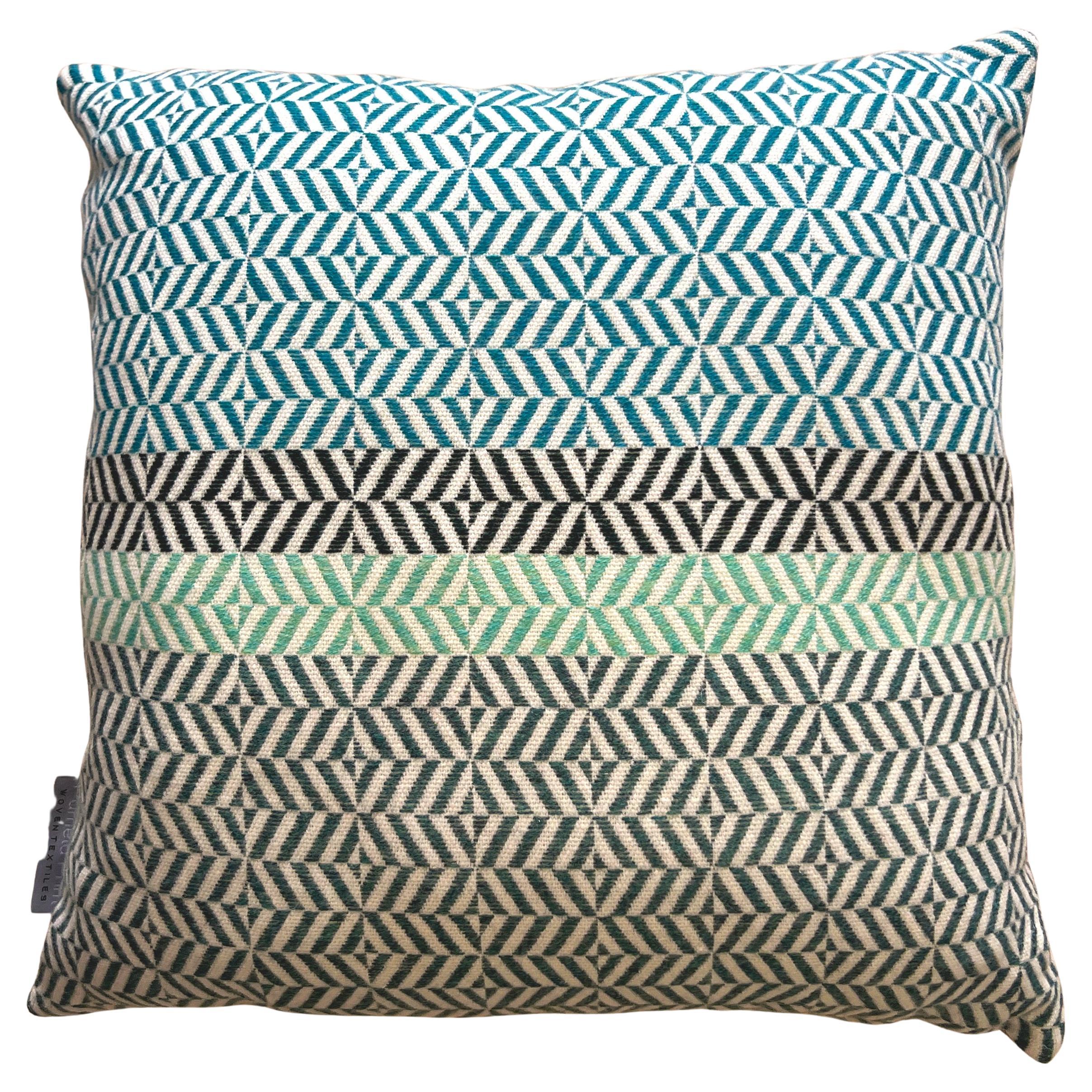 Handwoven Block Geometric Merino Wool Cushion Pillow Kingfisher, Mint, Green For Sale