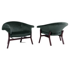 Wood and Fabric Pair of Armchairs in the Style of Gianfranco Frattini, 1950s