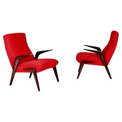 Superbes fauteuils rouges P71 par Osvaldo Borsani - Mid century Italian Design 1950s
