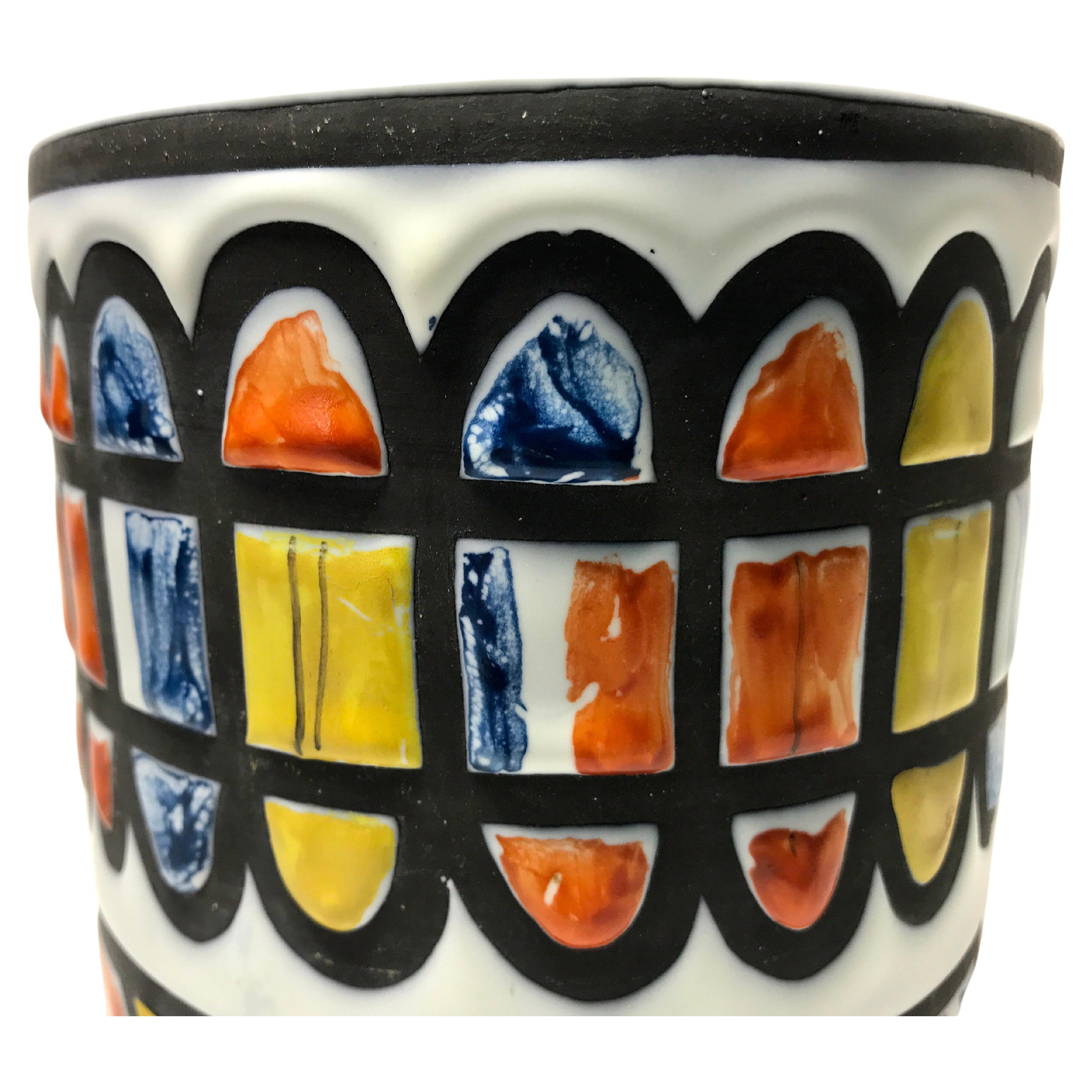 Roger Capron for Vallauris, Signed 1950 Ceramic Geometric Cachepot