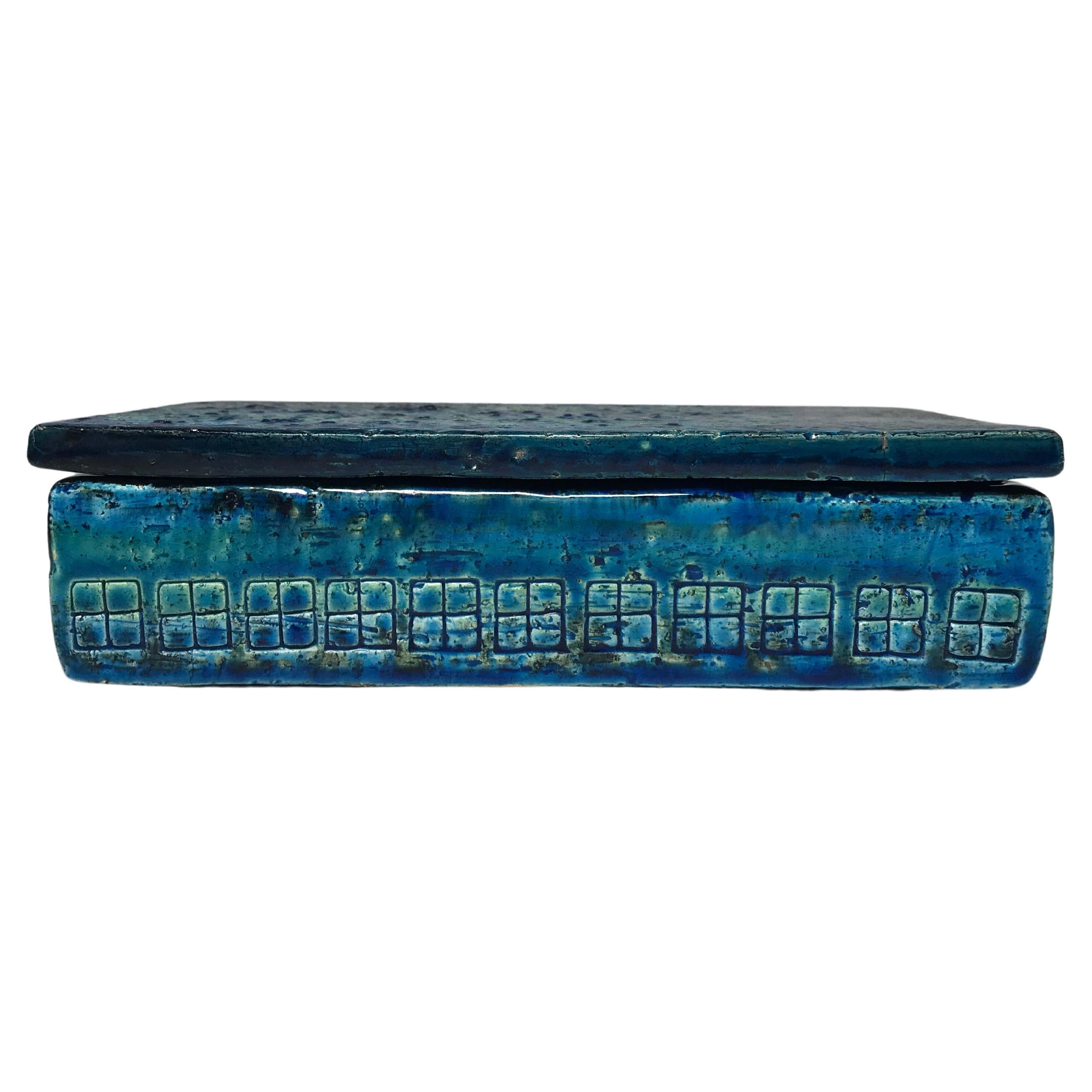 Rimini Blue and Green Bitossi Studio of Italy, 1960er Jahre Länglicher Keramikbehälter mit Deckel