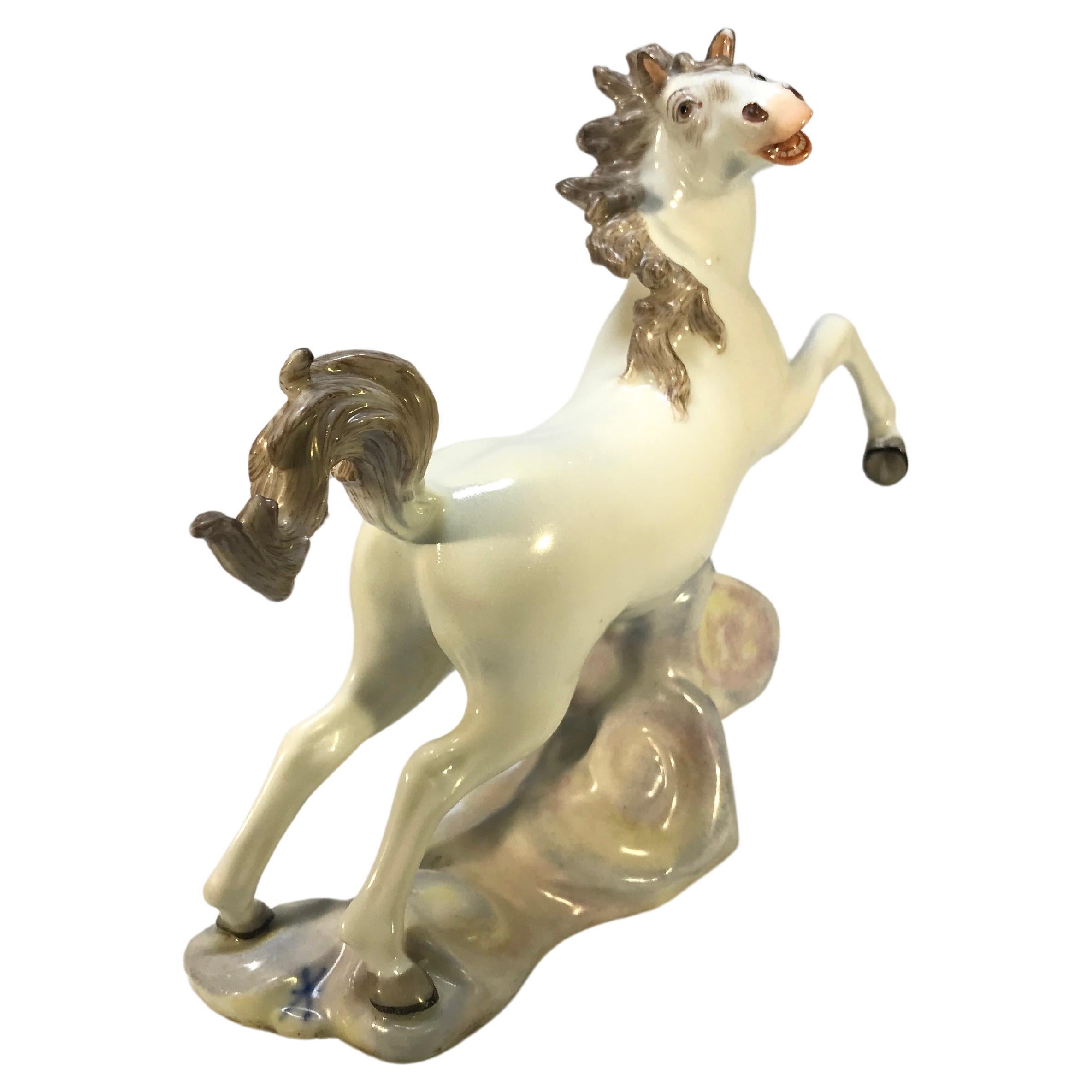 Lively Continental White Porcelain Hand Painted Prancing Horse Figure Samson For Sale