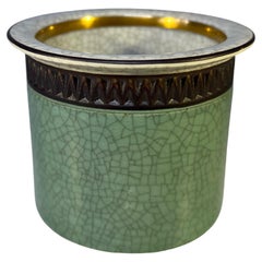 Thorkild Olsen for Royal Copenhagen Crackle Glaze Cache Pot Gilded Band #2915
