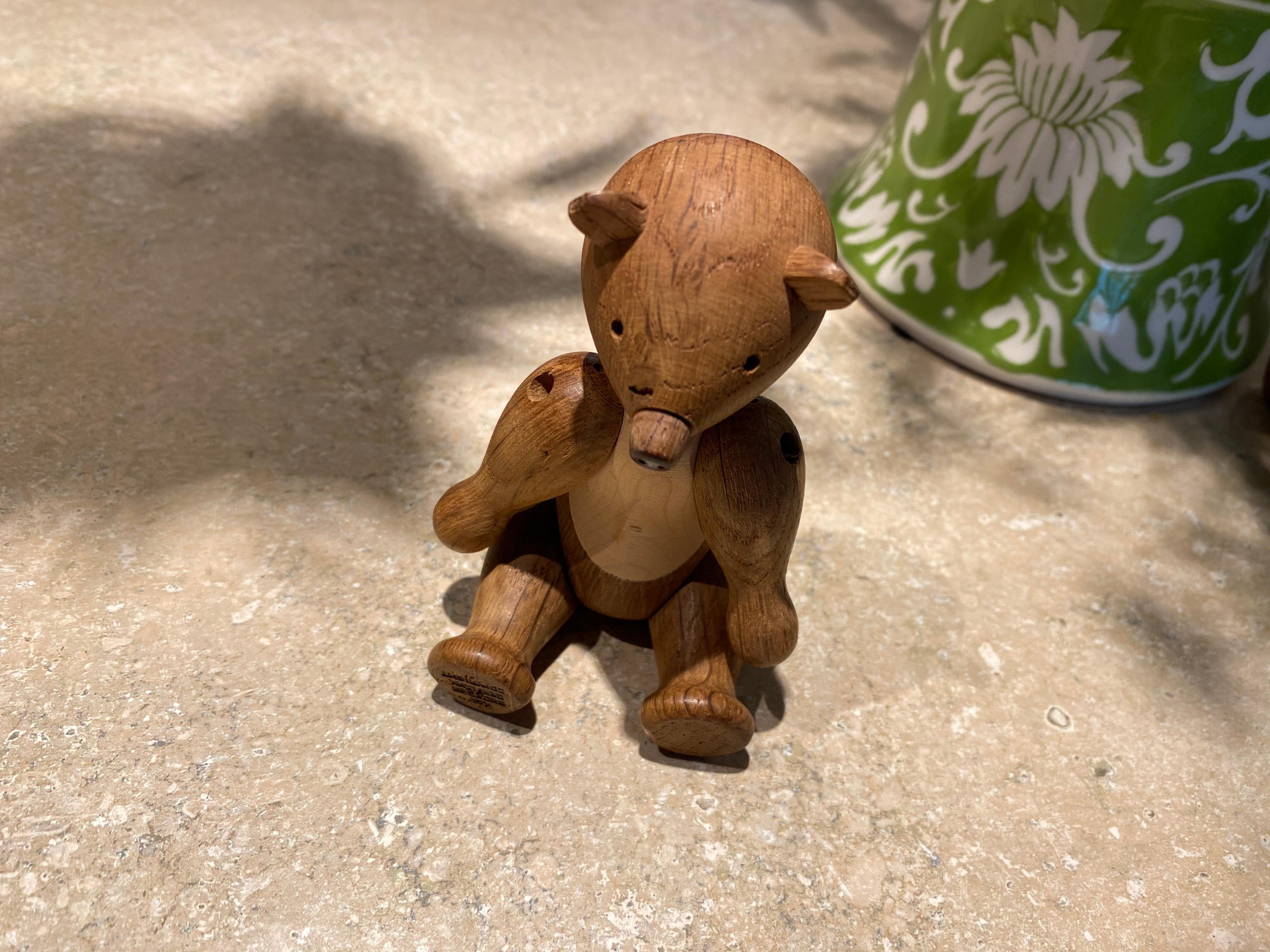 Mid-century wooden articulated teddy bear made of oak designed by Kay Bojesen and in great condition.