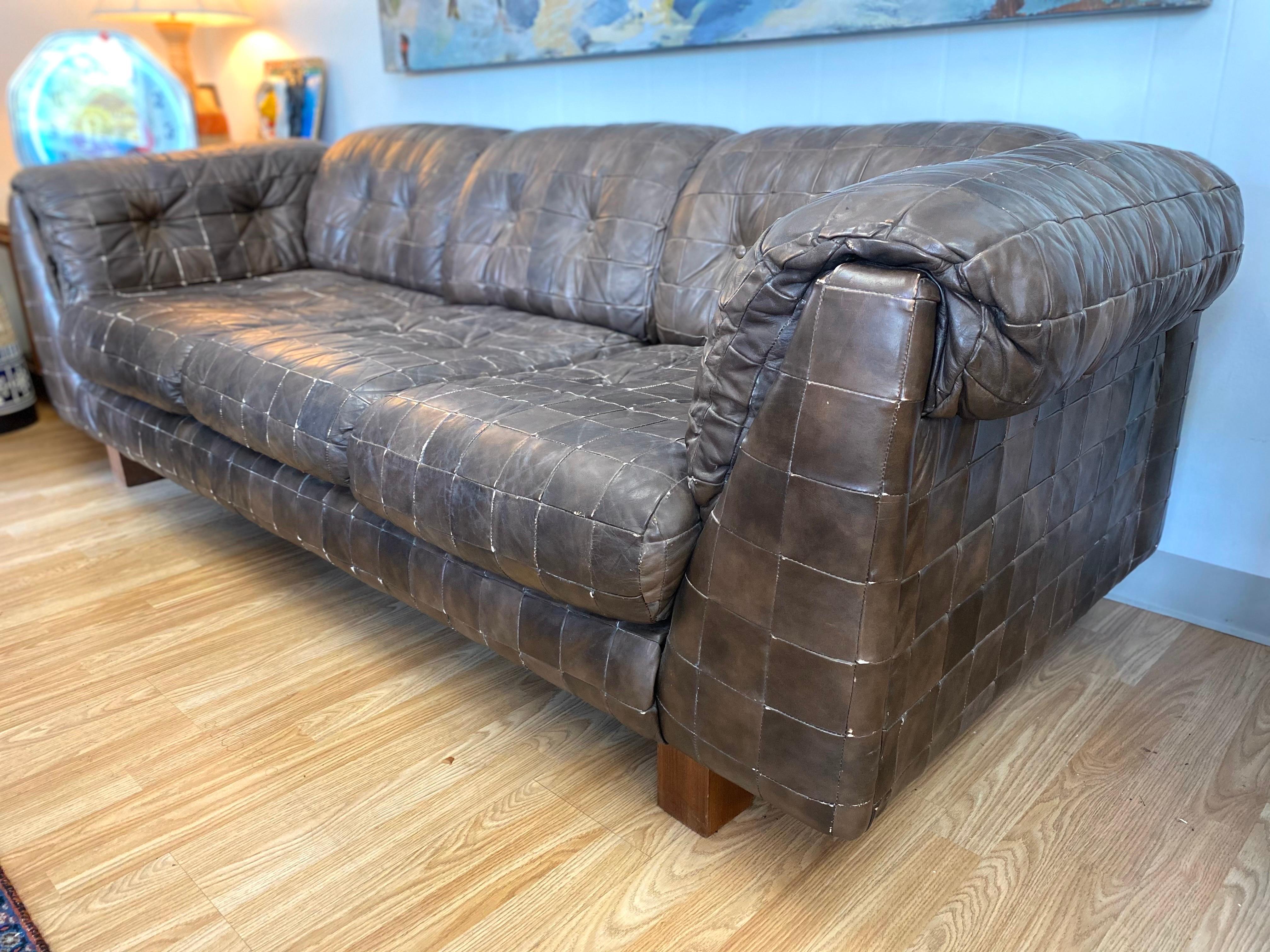 American Vintage Leather Patchwork Sofa For Sale
