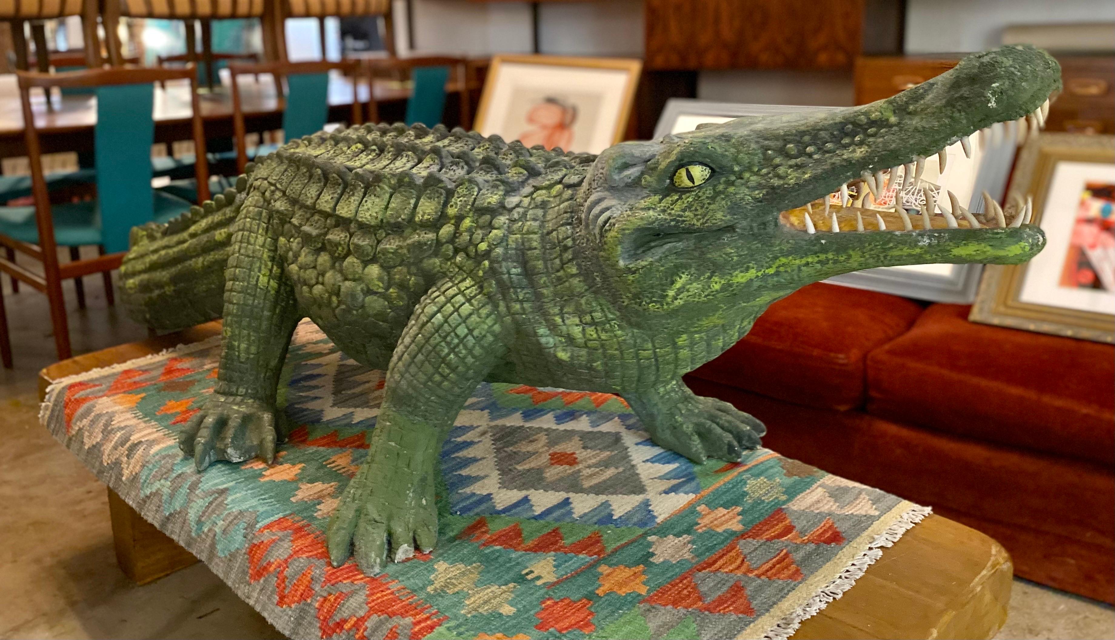 American Large Concrete Alligator Garden Sculpture For Sale