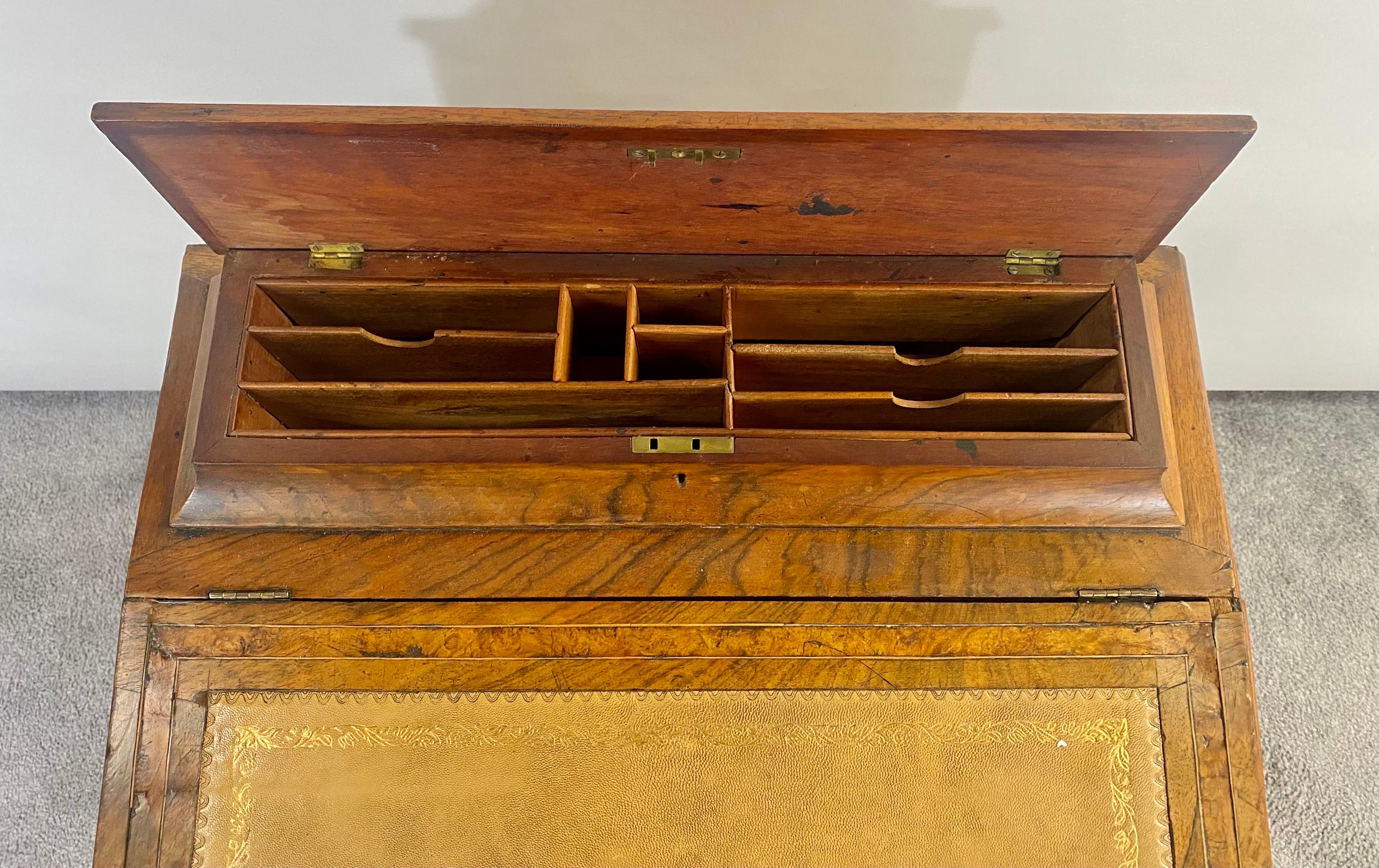 English 19th Century Victorian Davenport Desk Burl Inlaid over Four-Side Drawers For Sale