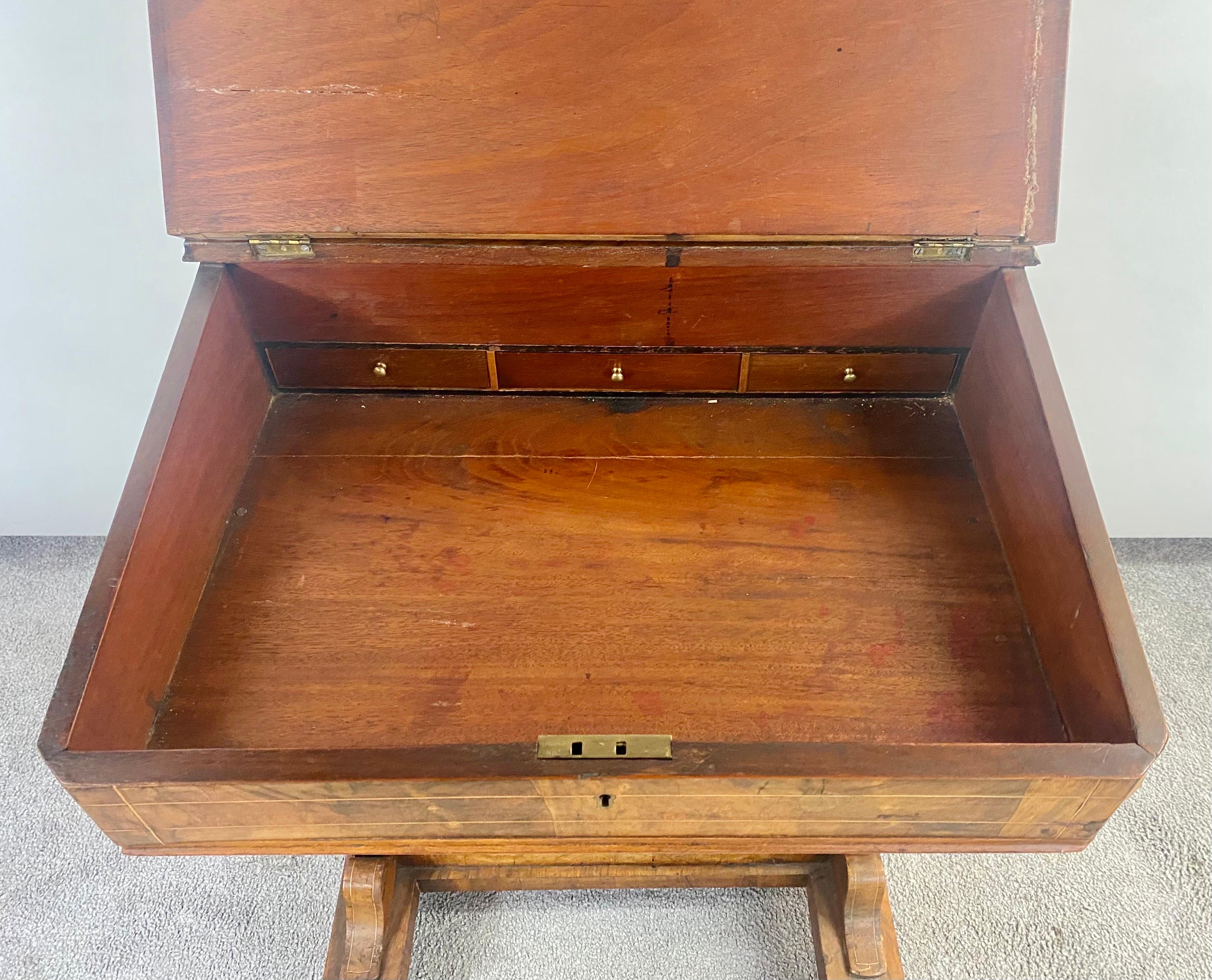 19th Century Victorian Davenport Desk Burl Inlaid over Four-Side Drawers For Sale 4