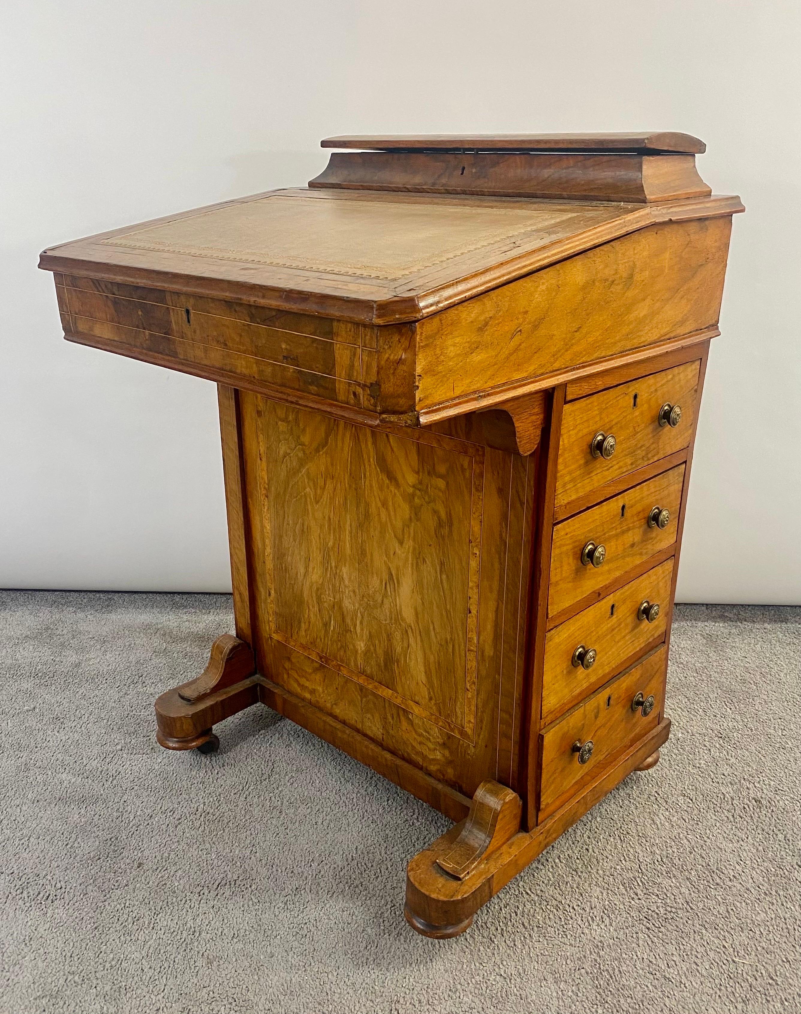 19th Century Victorian Davenport Desk Burl Inlaid over Four-Side Drawers For Sale 5