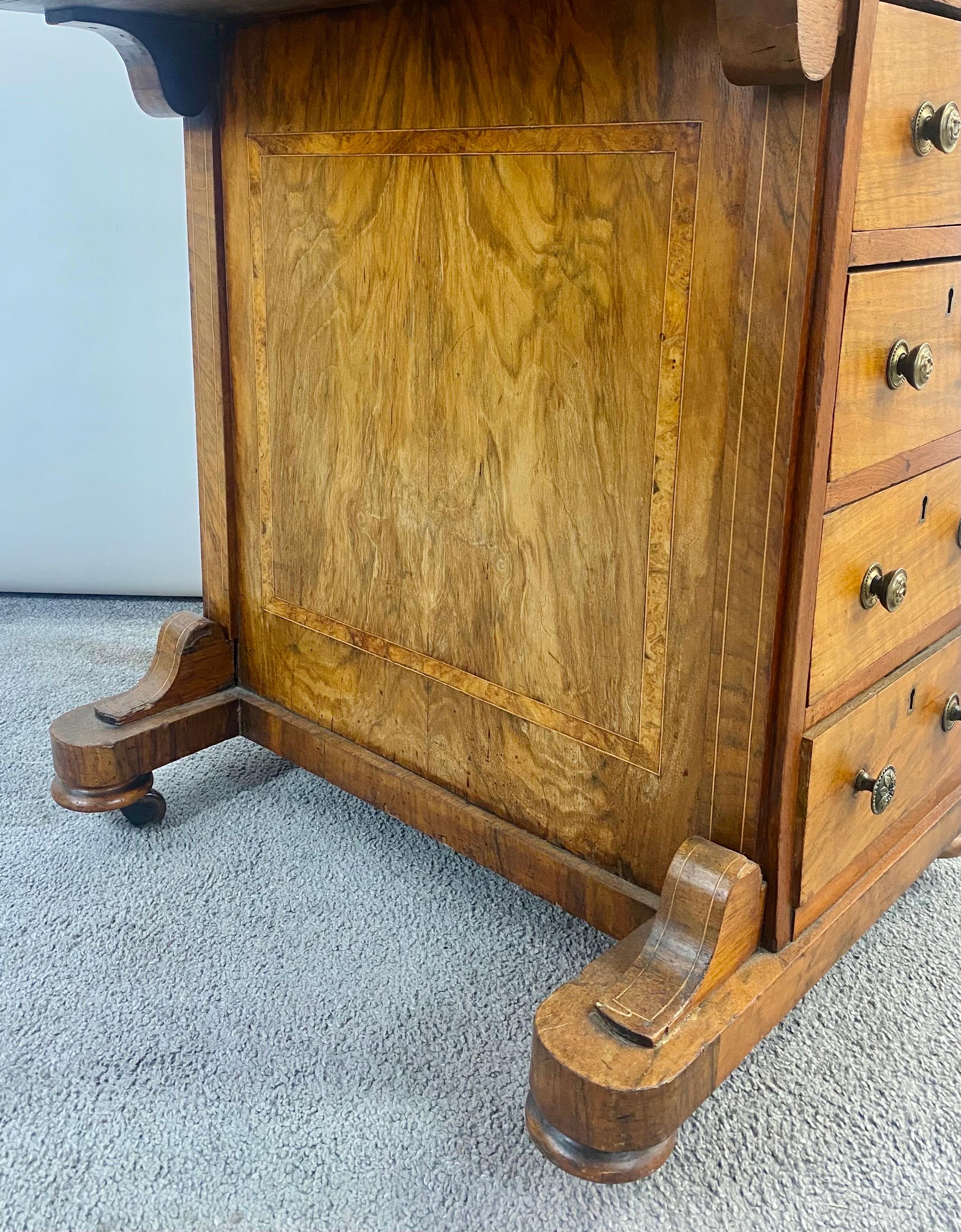 19th Century Victorian Davenport Desk Burl Inlaid over Four-Side Drawers For Sale 7