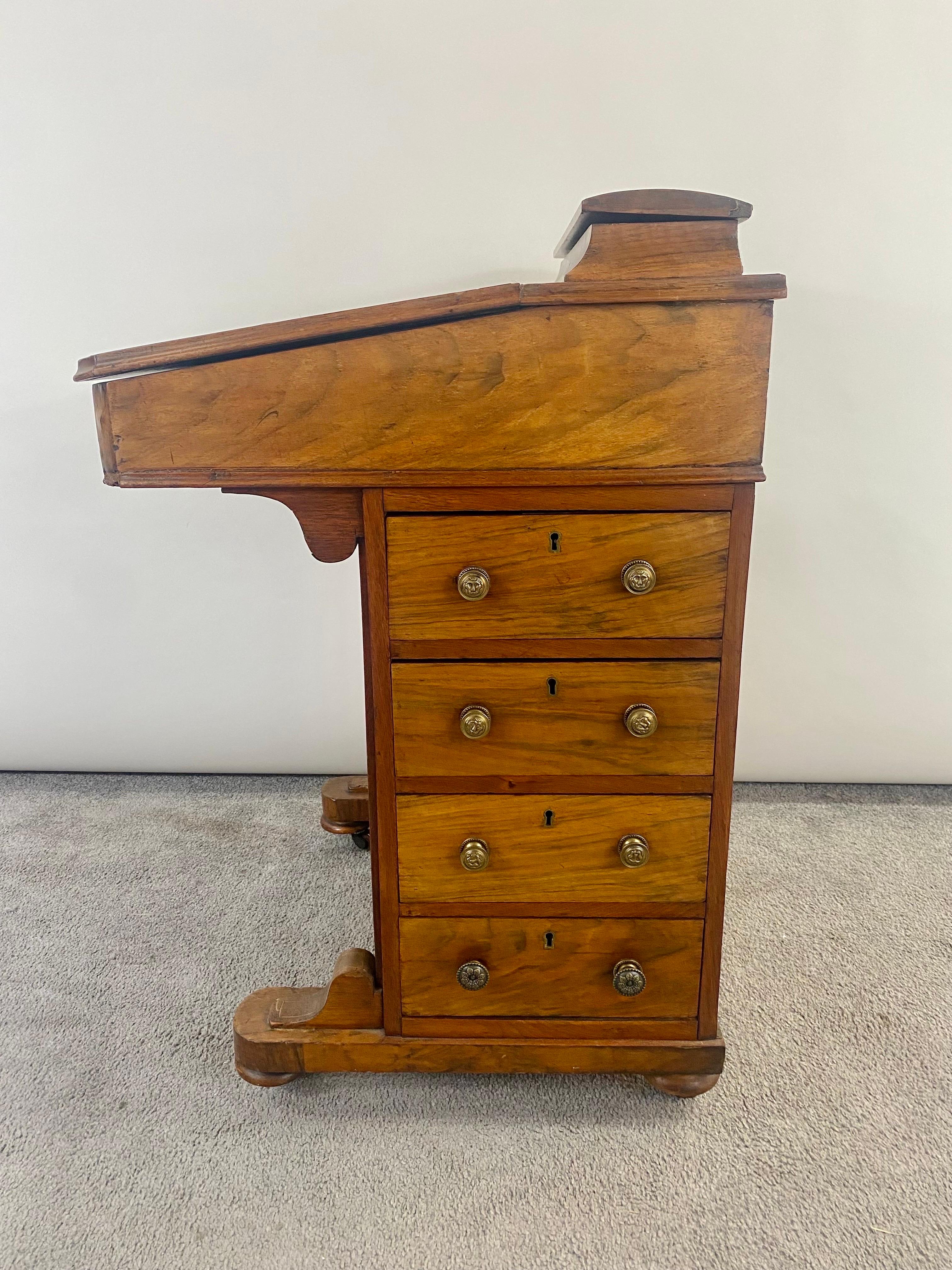 19th Century Victorian Davenport Desk Burl Inlaid over Four-Side Drawers For Sale 8