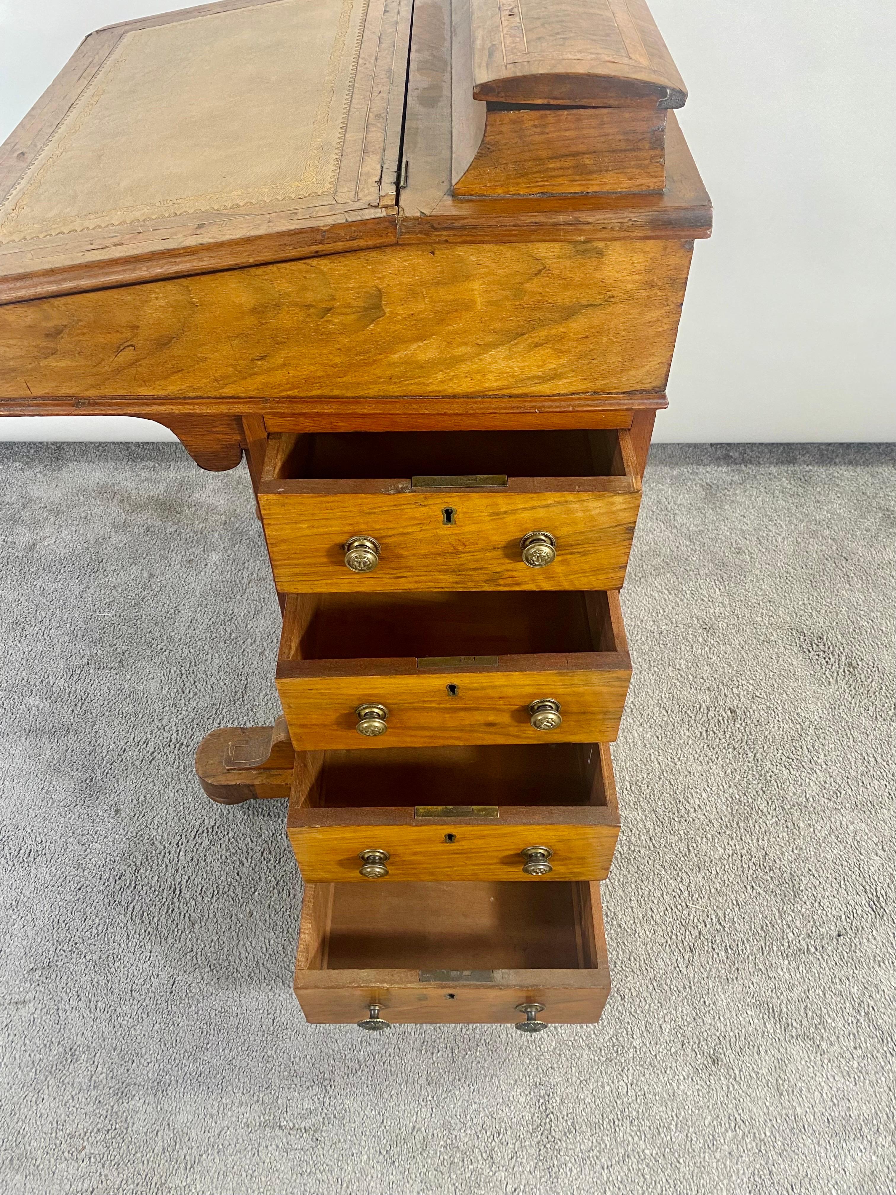 19th Century Victorian Davenport Desk Burl Inlaid over Four-Side Drawers For Sale 10