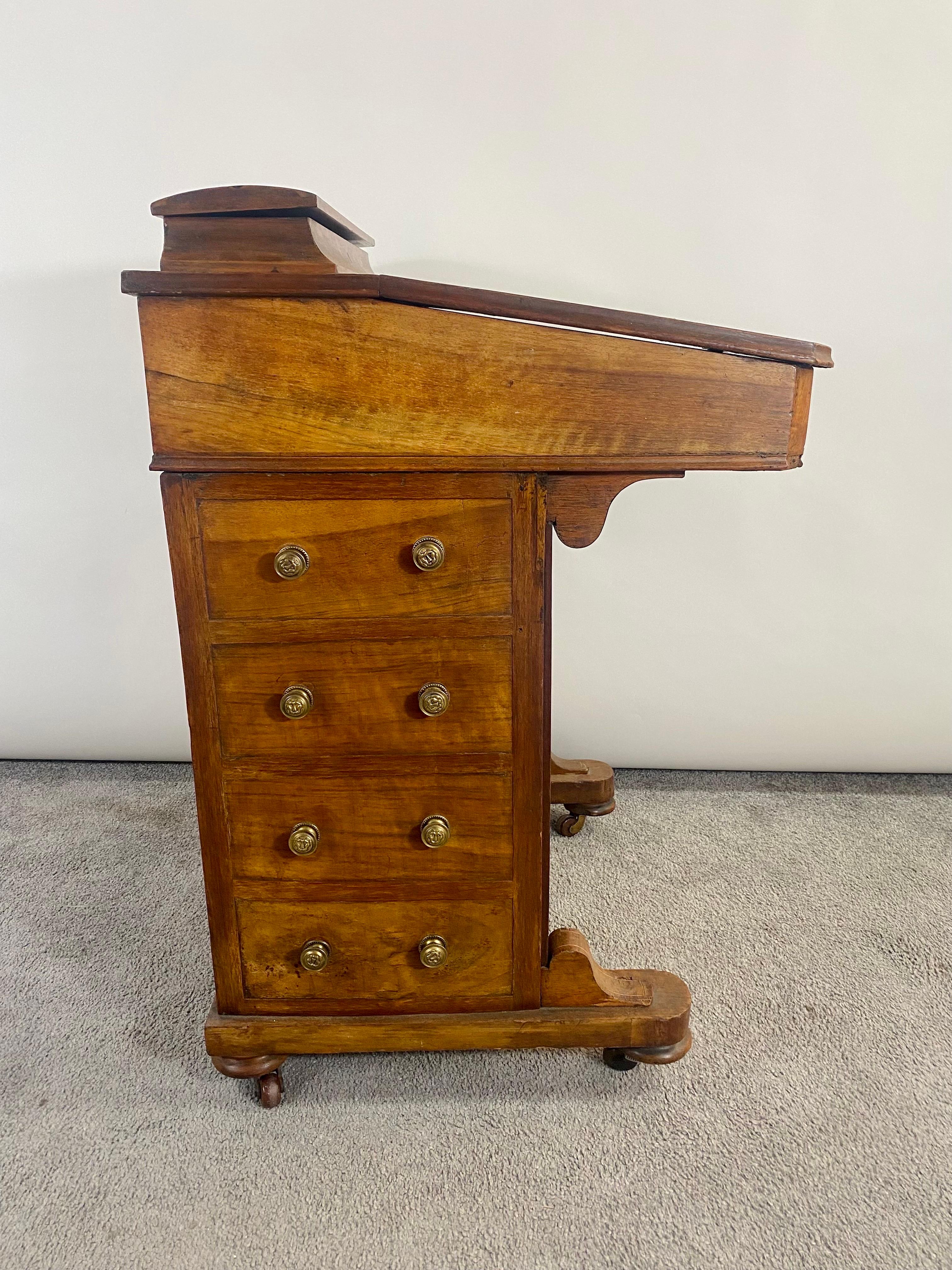 19th Century Victorian Davenport Desk Burl Inlaid over Four-Side Drawers For Sale 12