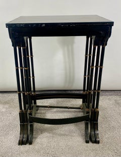 Early 20th Century Chinoiserie Black Lacquered Japanned Nesting Tables, Set of 3