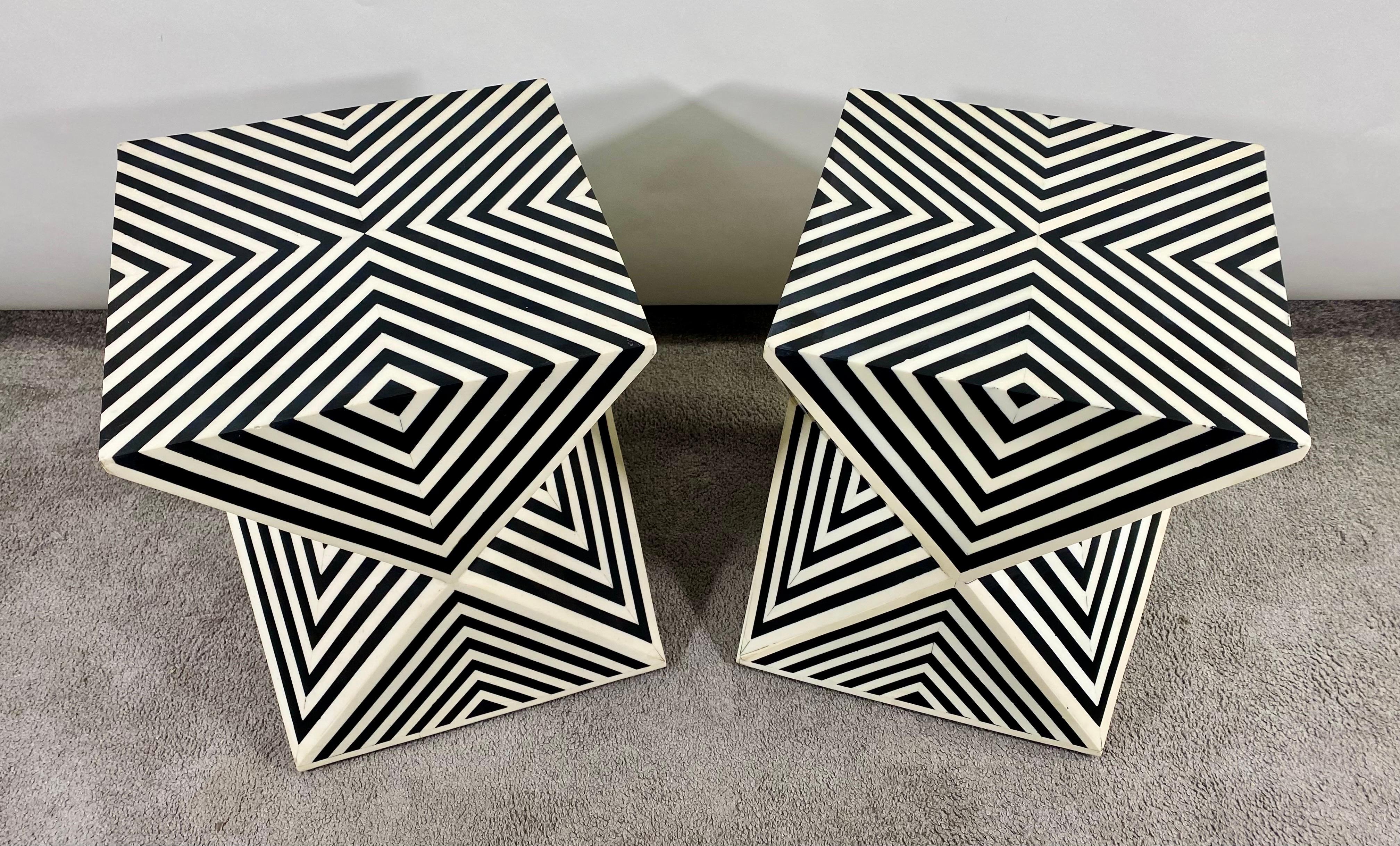Art Deco Style Black and White Resin Sculptural Side, End Table or Stool, a Pair For Sale at
