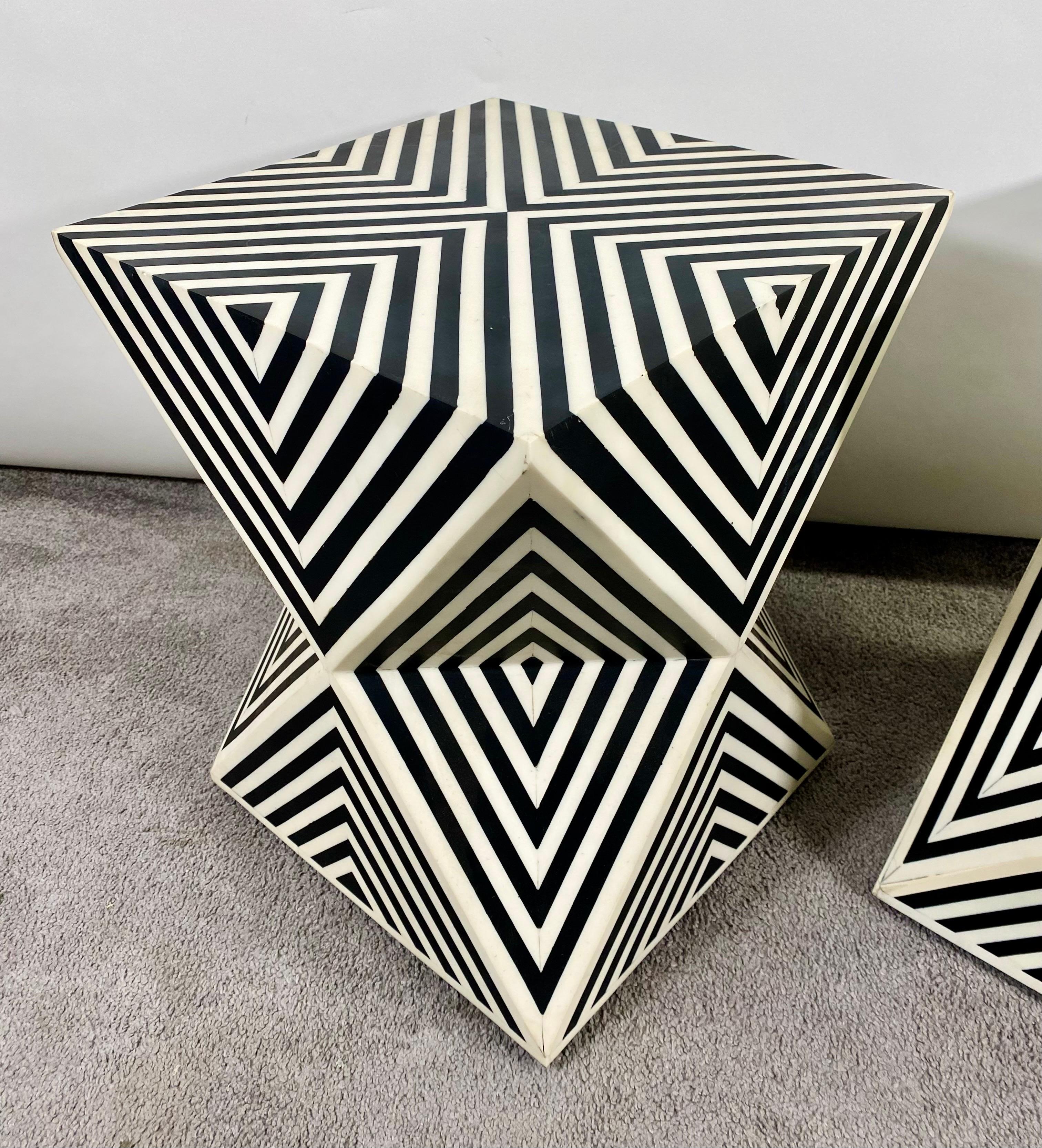 Art Deco Style Black and White Resin Sculptural Side, End Table or