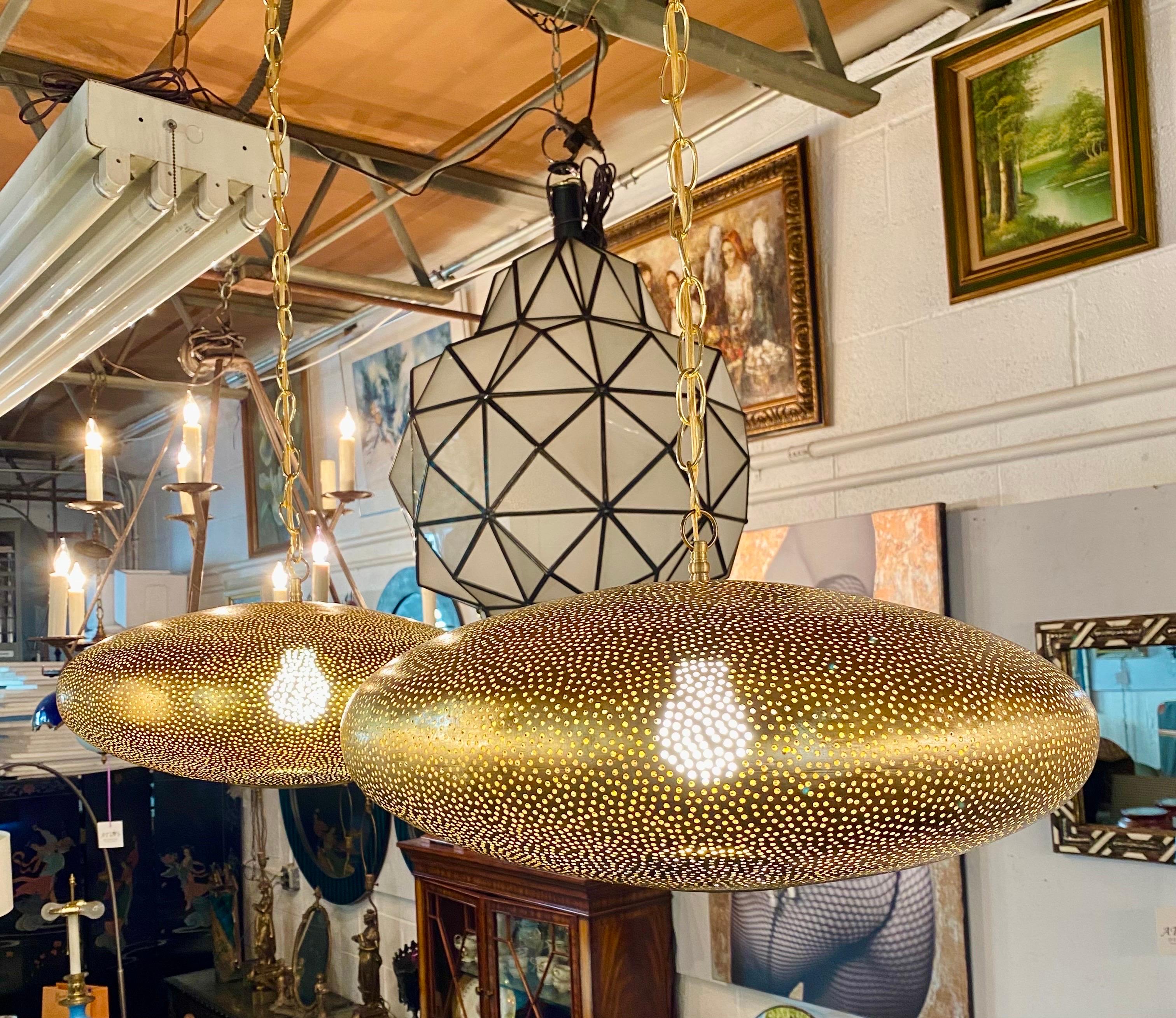 Mid- Century Modern Style Oval Spaceship Brass Pendant or Lantern, a Pair  For Sale 13