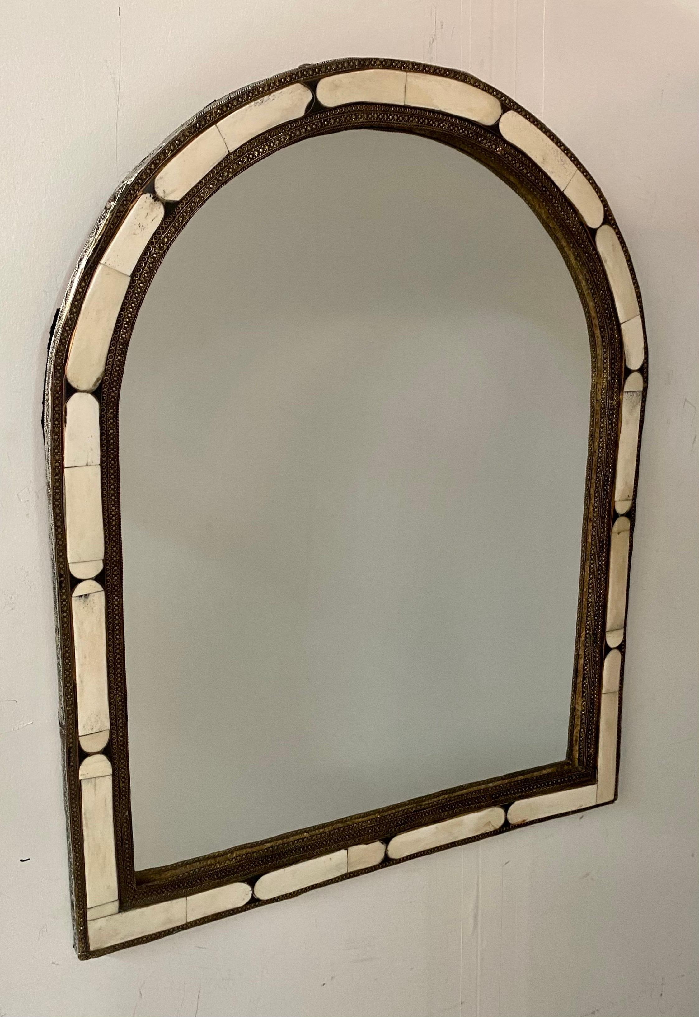 Unknown Arched Hollywood Regency White Camel Bone Mirror, a Pair For Sale