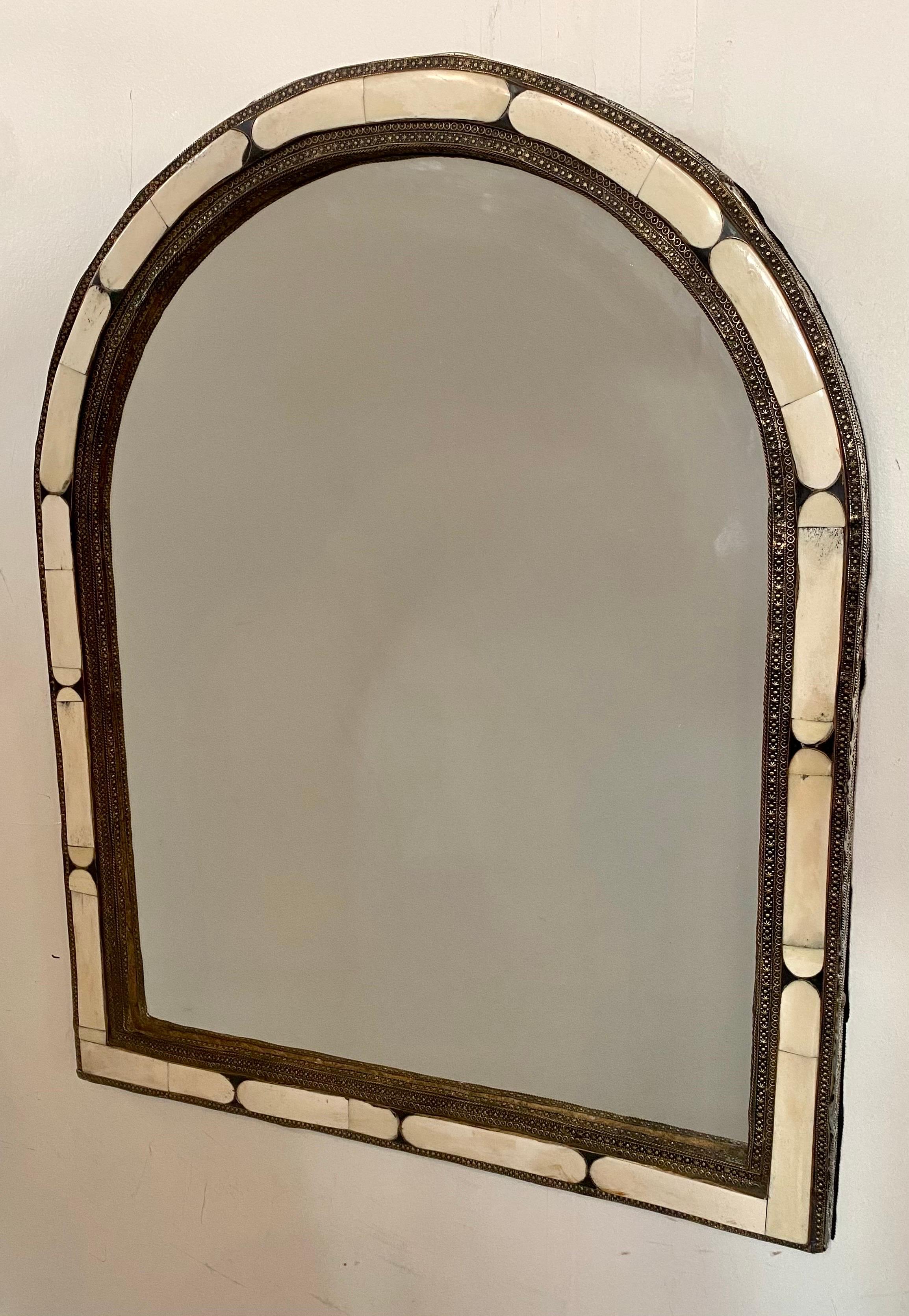 Arched Hollywood Regency White Camel Bone Mirror, a Pair In Good Condition For Sale In Plainview, NY