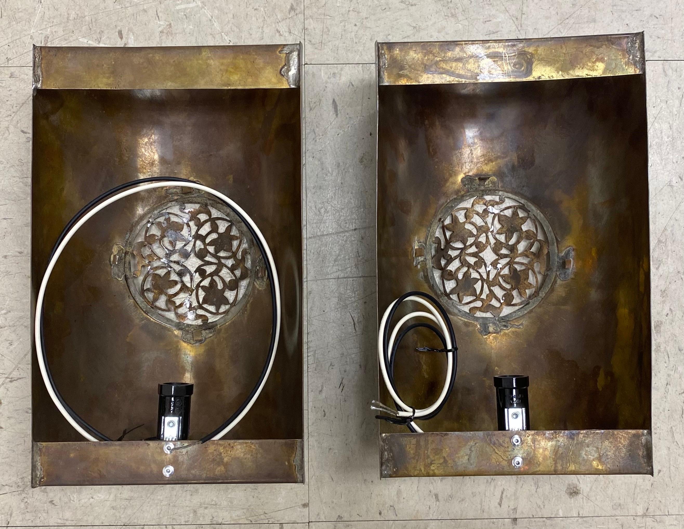  Boho Chic Moroccan Pewter Copper Wall Sconce or Lantern, a Pair For Sale 3