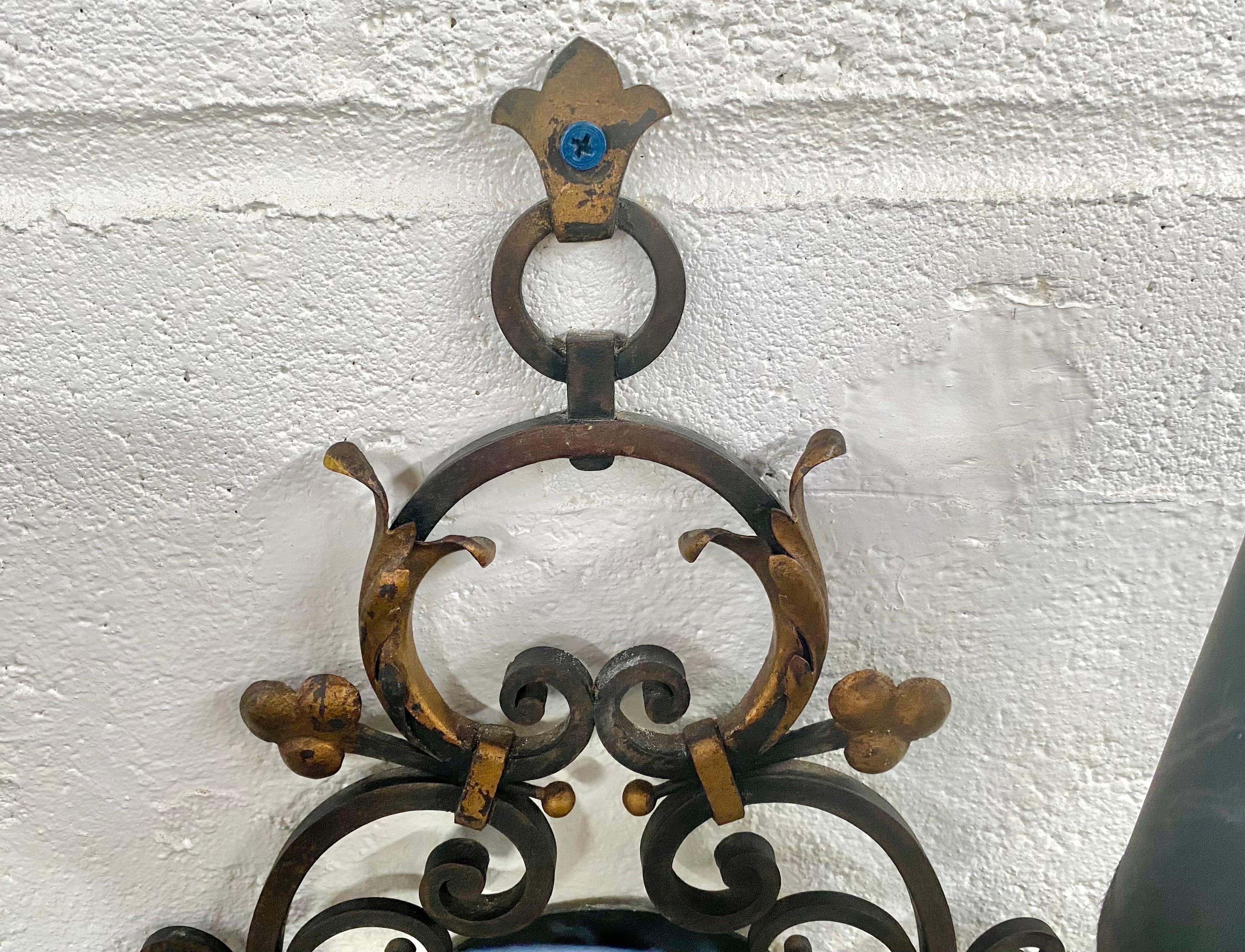Maison Jansen Style Wrought Iron and Bronze Wall Sconce, 3 Arms , a Pair  For Sale 2
