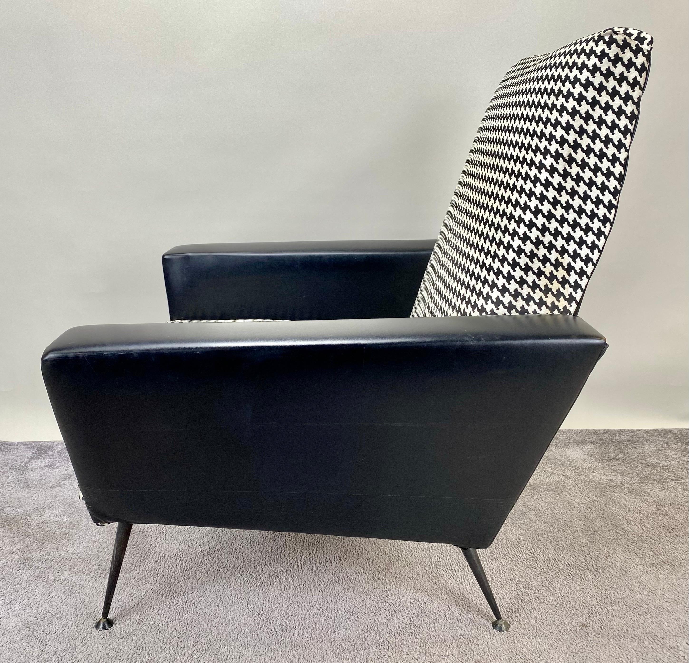 Upholstery Mid-Century Modern Armchair or Lounge Chair Black and White, 1960s For Sale