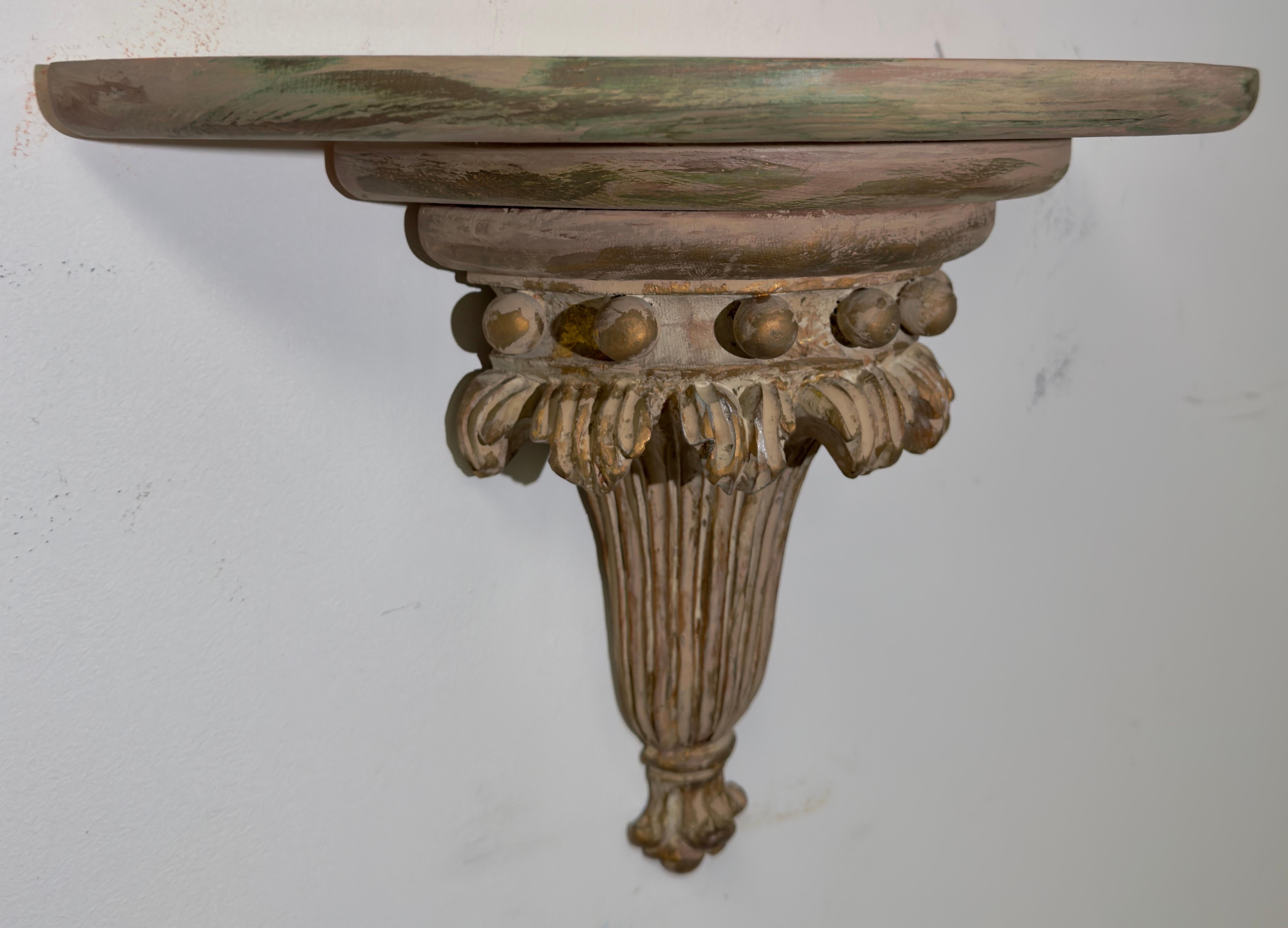 20th Century Italian Neoclassical Style Wood Carved Shell Form Wall Shelf or Bracket, a Pair For Sale