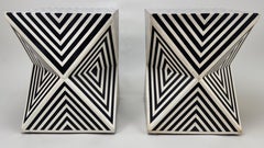 Art Deco Style Black and White Resin Sculptural Side, End Table or Stool, a Pair
