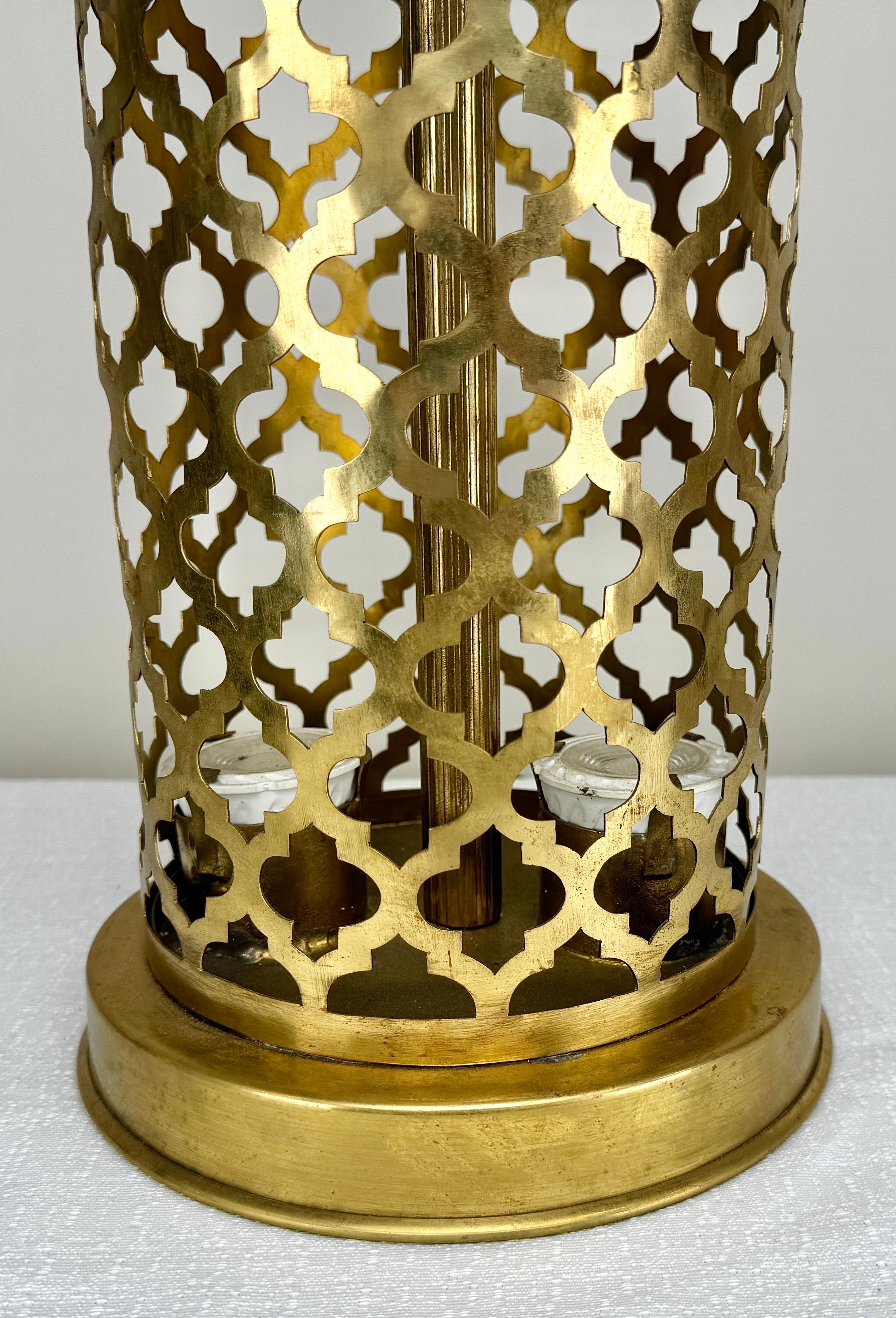 Modern Moroccan Gold Brass Table Lamp Handmade, Bottom & Upper Light, a Pair For Sale 5
